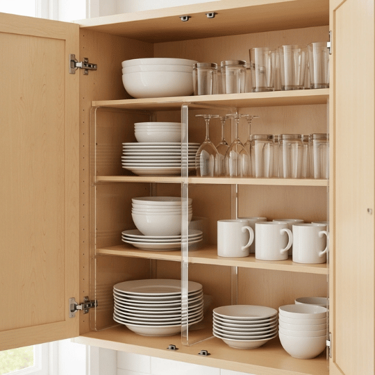 Double Cabinet Space with Shelf Risers