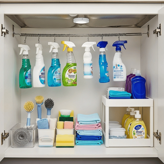 Organize Under-Sink Storage with Tension Rods