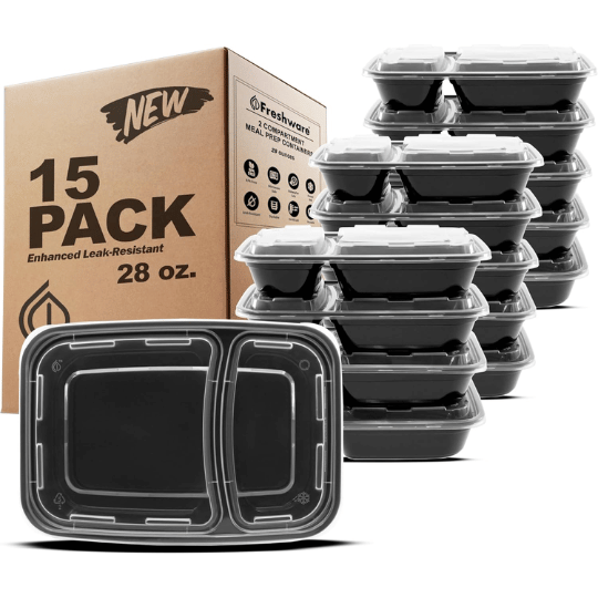 11. Freshware 21-Pack 3-Compartment Meal Prep Containers