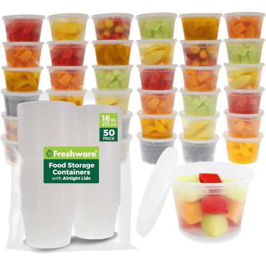 8. Freshware 15-Pack 3-Compartment Meal Prep Containers