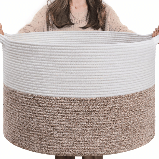 1. INDRESSME XXXL Boho Cotton Rope Woven Basket Basket with Handles