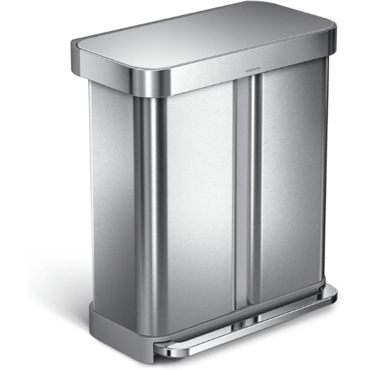 1. Simplehuman 58 Liter Rectangular Hands-Free Dual Compartment Trash Can
