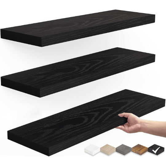 10. BAYKA Rustic Black Floating Set of 3 Wall Shelves