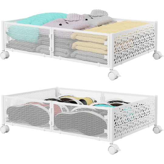 11. PHINOX Heavy-Duty Metal Under-Bed Storage Cart with Locking Wheels