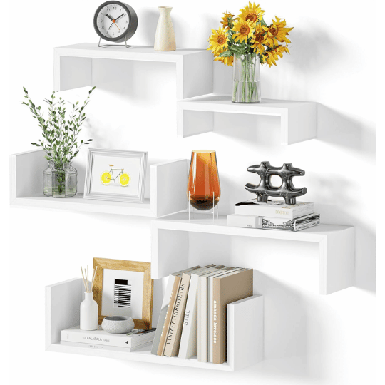 11. SRIWATANA Set of 5 Washed White Floating Wood Shelves