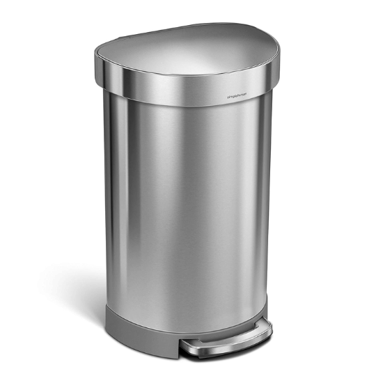 11. Simplehuman 45 Liter Semi-Round Stainless Steel Trash Can
