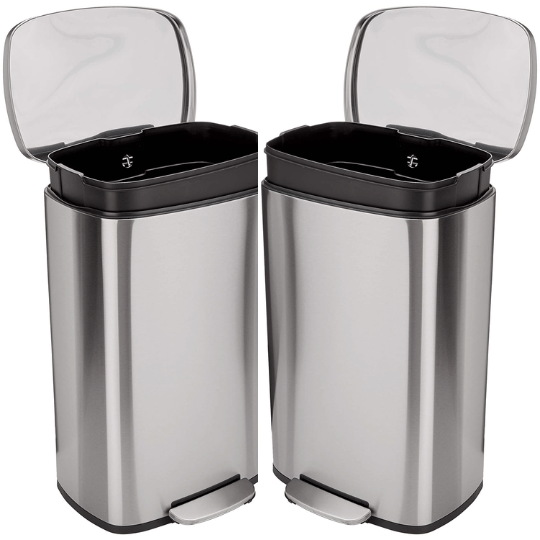 2. Amazon Basics Rectangle Soft-Close Trash Can
