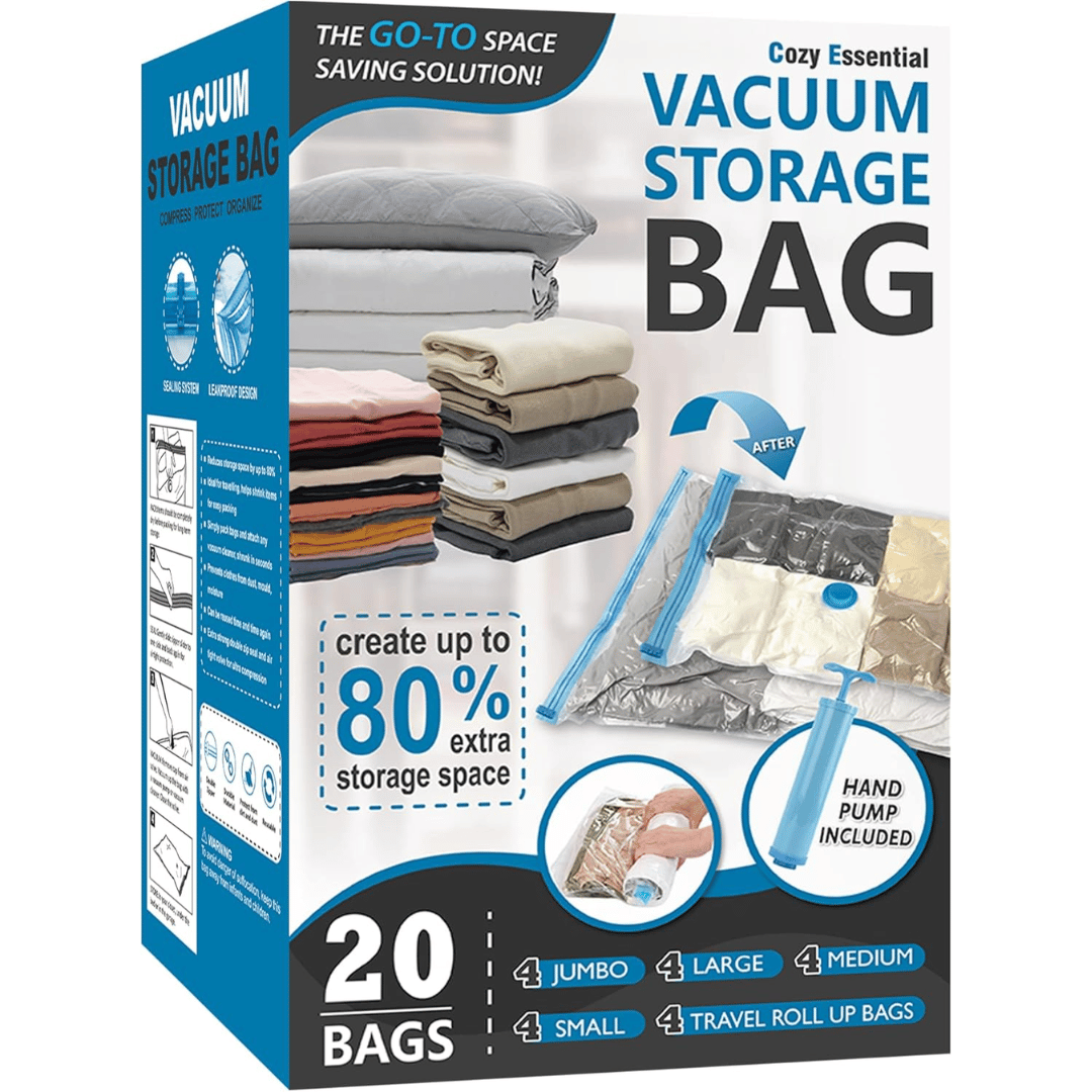 2. Cozy Essential 20-Pack Space-Saving Vacuum Storage Bags