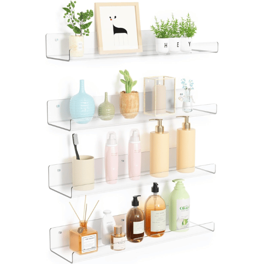 2. UPsimples 4-Pack Clear Acrylic Floating Shelves
