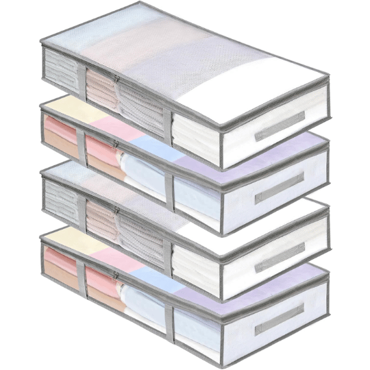 3. LANDNEOO 4-Pack Clear Under Bed Storage Organizer