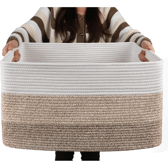 3. OIAHOMY 100% Cotton Large Woven Storage Basket with Handles