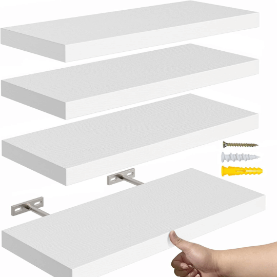 4. YUFLINX Rustic White Floating Wall Shelves