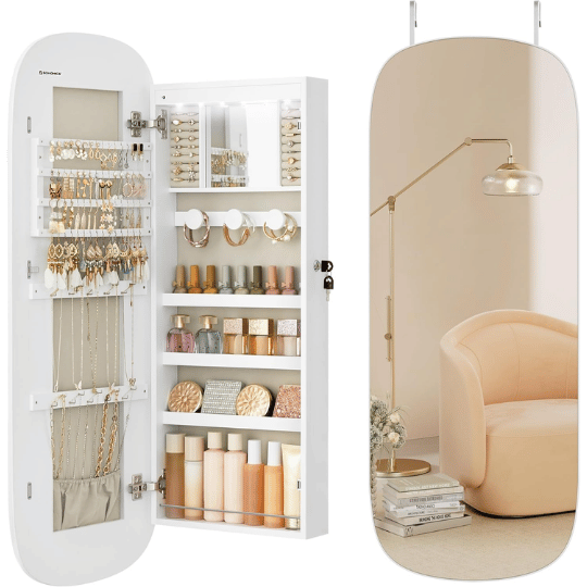 6. SONGMICS Lockable Jewelry Organizer with Interior Mirror