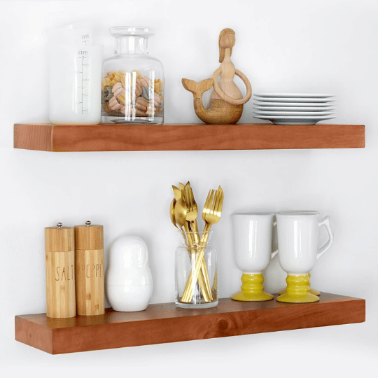 7. Homeforia 24 Honey Oak Solid Wood Floating Shelf