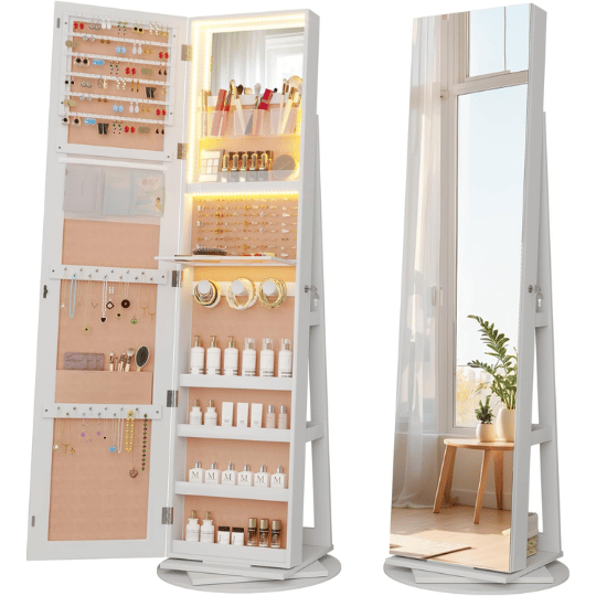 7. Vlsrka Rotating Standing Lockable Jewelry Organizer