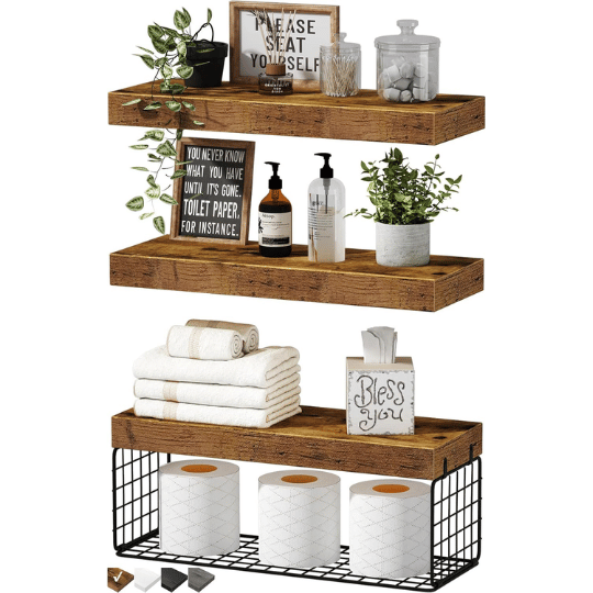 9. QEEIG Farmhouse Wall-Mounted Floating Bathroom Shelves