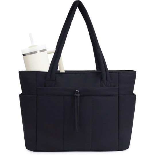 20. Wandering Nature Puffer Tote Bag with Cup Holder & Laptop Compartment