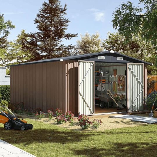 3. Aoxun 10 x 12FT Outdoor Storage Shed with Double Hinged Large Door