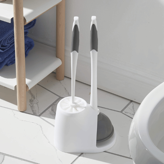 5. Clorox Toilet Bowl Brush & Plunger Combo Set with Storage Caddy