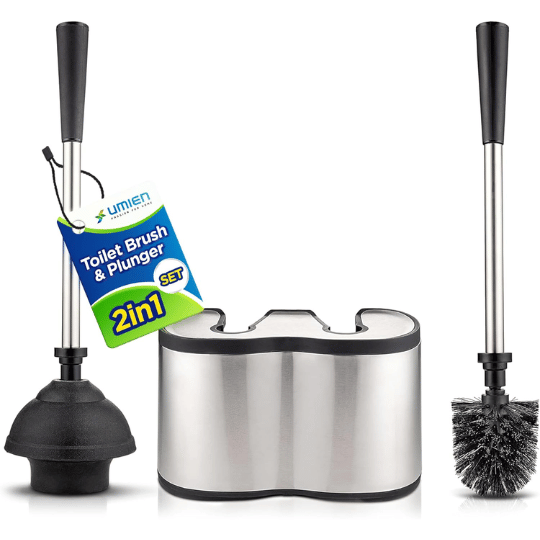 6. UMIEN Toilet Brush and Plunger Set, 18-in, No-Rust Stainless Steel