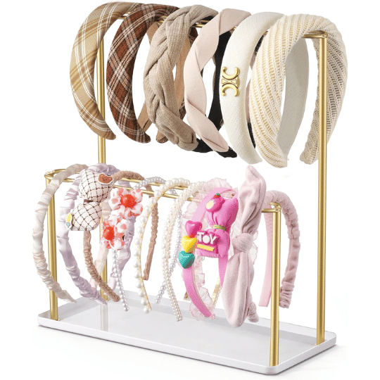 1. Josmimic Metal 2-Tier Headband Holder with Tray