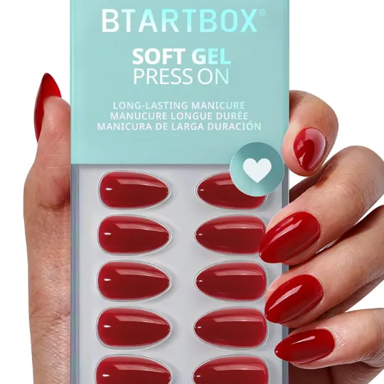 BTArtbox Pastel Red Press On Nails Almond