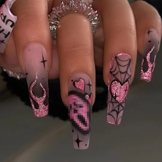GUFUGU Halloween Long Coffin Press On Nails