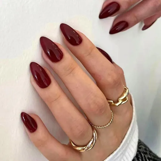 Generic 24 Pcs Wine Red Almond Press on Nails