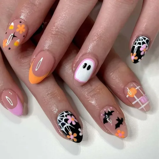 HPYFOI Halloween Ghost Almond Press On Nails