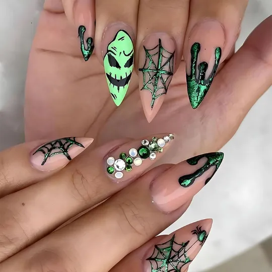 MABKJLF Halloween Nightmare Christmas Press On Nails