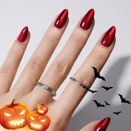 Modelones Halloween Red Cat Eye Press On Nails