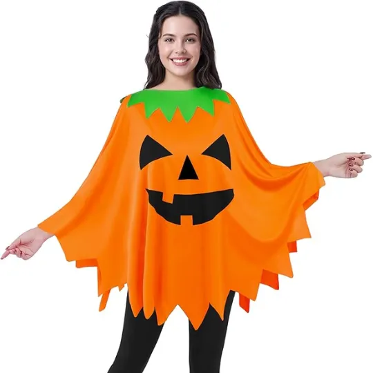 Spooktacular Creations Halloween Pumpkin Poncho Costume Set for Women